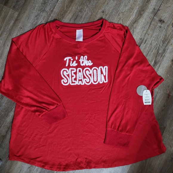 Secret Treasures Pajama Top Womens Small Red White Tis The Season Christmas - Picture 5 of 5